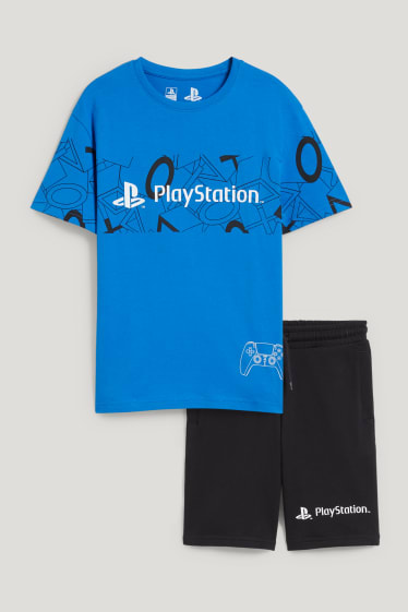 Băieți - PlayStation - set - tricou cu mânecă scurtă și pantaloni scurți trening - albastru