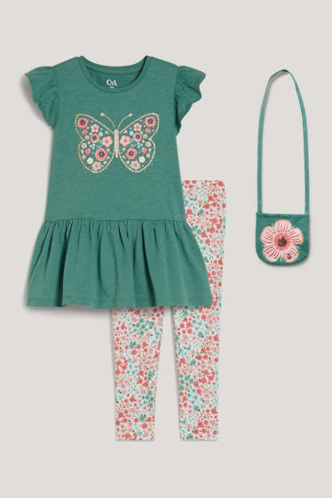 Toddler Girls - Set - T-shirt, legging en tas - 3-delig - groen