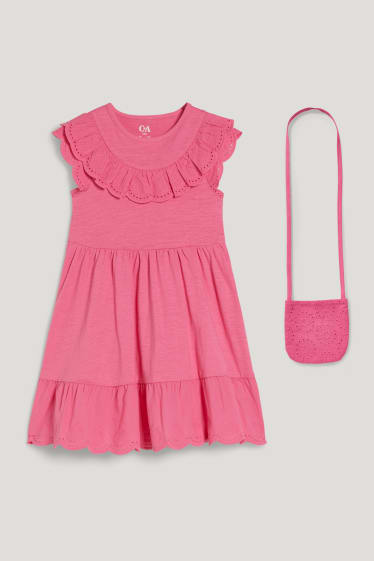 Exclusief online - Set - jurk en tasje - 2-delig - fuchsiarood