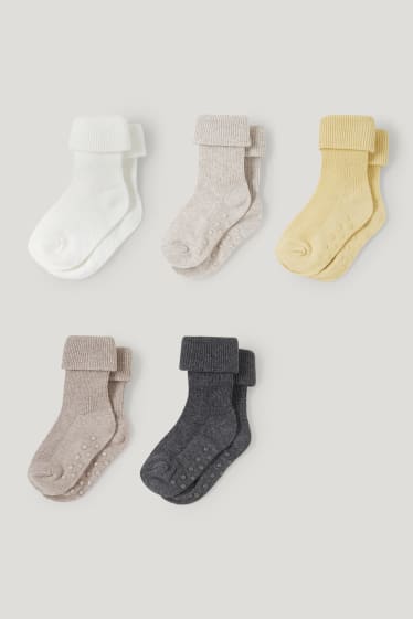 Bébé filles - Lot de 5 - chaussettes antidérapantes pour bébé - blanc