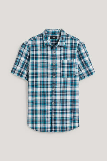 Uomo - Camicia - regular fit - collo all'italiana - a quadretti - turchese