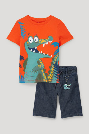 Garçons - Ensemble - T-shirt, short et porte-clé - 3 pièces - orange