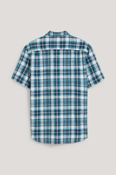 Uomo - Camicia - regular fit - collo all'italiana - a quadretti - turchese