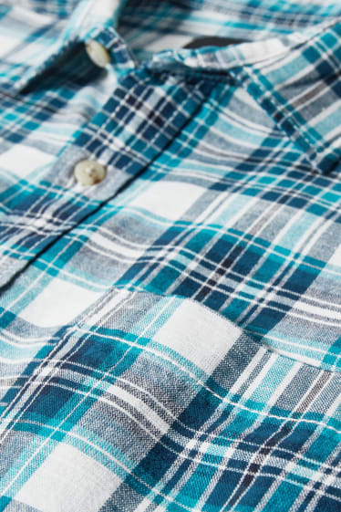 Uomo - Camicia - regular fit - collo all'italiana - a quadretti - turchese