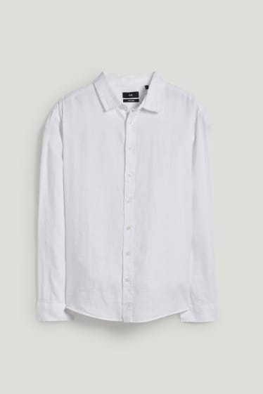 Uomo XL - Camicia in lino - regular fit - collo all'italiana - bianco