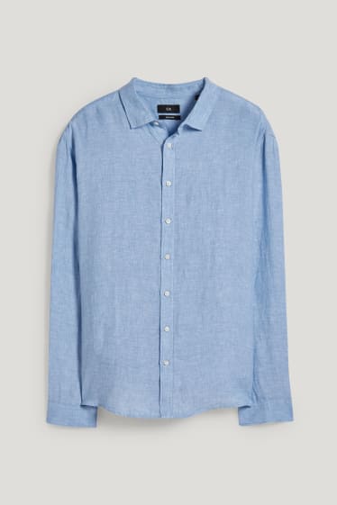Uomo XL - Camicia in lino - regular fit - collo all'italiana - azzurro