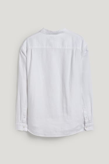 Mężczyźni XL - Koszula lniana - regular fit - kołnierzyk kent - biały