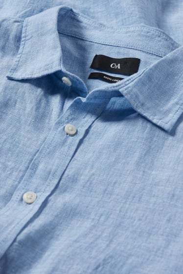 Heren XL - Linnen overhemd - regular fit - Kent - lichtblauw