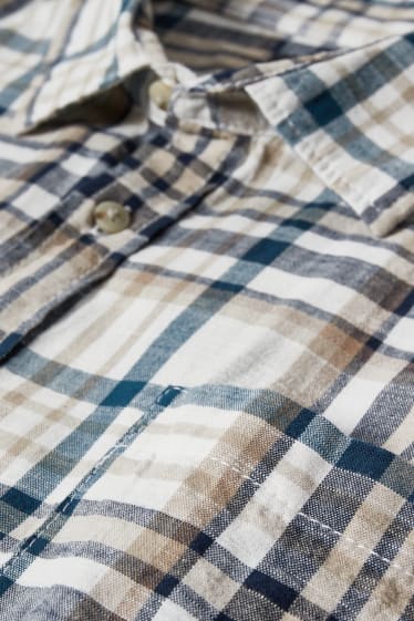 Heren XL - Overhemd - regular fit - kent - geruit - licht beige