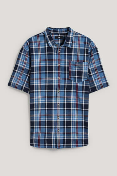 Caballero XL - Camisa - regular fit - kent - de cuadros - azul oscuro