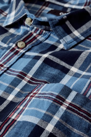 Caballero XL - Camisa - regular fit - kent - de cuadros - azul oscuro
