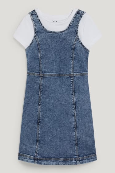 Bambine: - Set - vestito di jeans e maglia a maniche corte - 2 pezzi - jeans blu