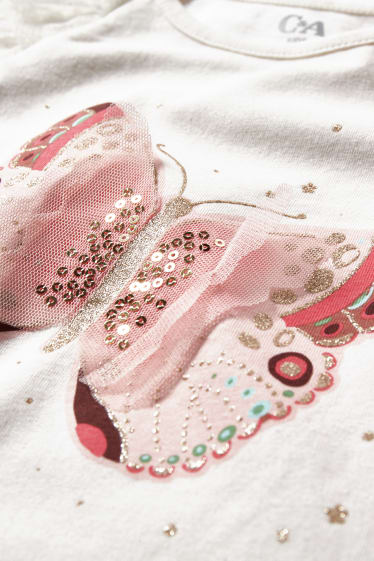 Batolata dívky - Souprava - tričko s krátkým rukávem, sukně a scrunchie gumička do vlasů - 3dílná - bílá/růžová