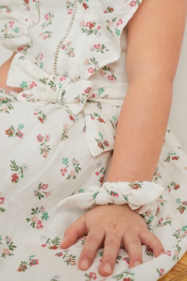Batolata dívky - Souprava - šaty a scrunchie gumička do vlasů - 2dílná - s květinovým vzorem - krémově bílá