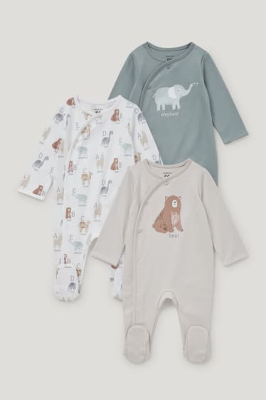 Baby Boys - Multipack 3er - Baby-Schlafanzug - Bio-Baumwolle - dunkelgrau / weiß