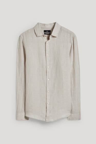 Uomo - Camicia di lino - regular fit - collo all'italiana - beige