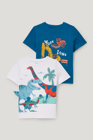 Batolata chlapci - Multipack 2 ks - motiv dinosaura a bagru - tričko s krátkým rukávem - modrá/bílá