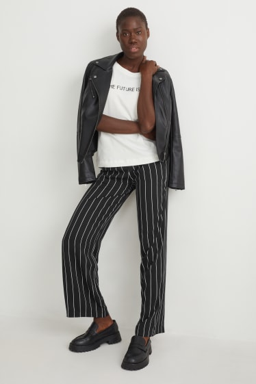 Women - Cloth trousers - high waist - wide leg - black