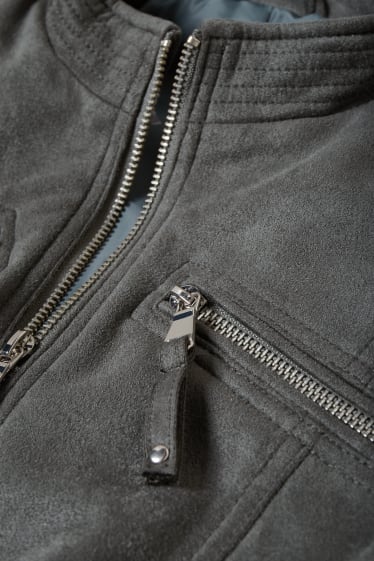 Donna - Giacca stile motociclista - similpelle scamosciata - grigio scuro