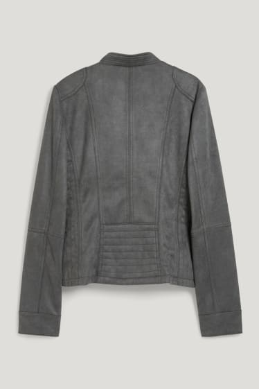 Donna - Giacca stile motociclista - similpelle scamosciata - grigio scuro
