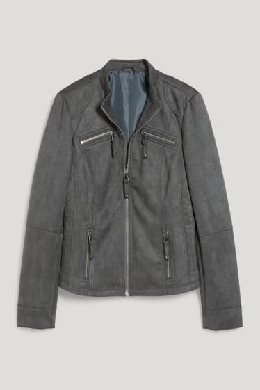 Donna - Giacca stile motociclista - similpelle scamosciata - grigio scuro