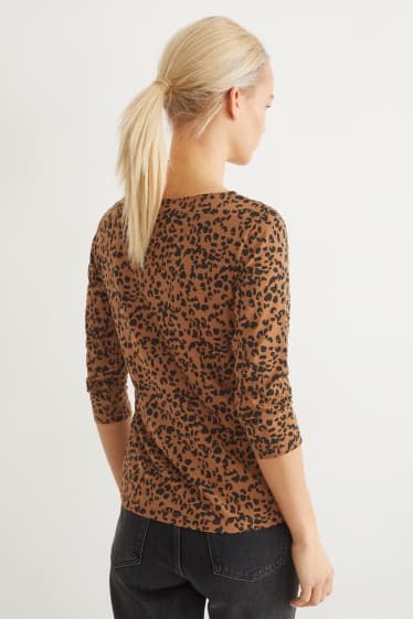 Femei - Tricou cu mânecă lungă - cu model - maro