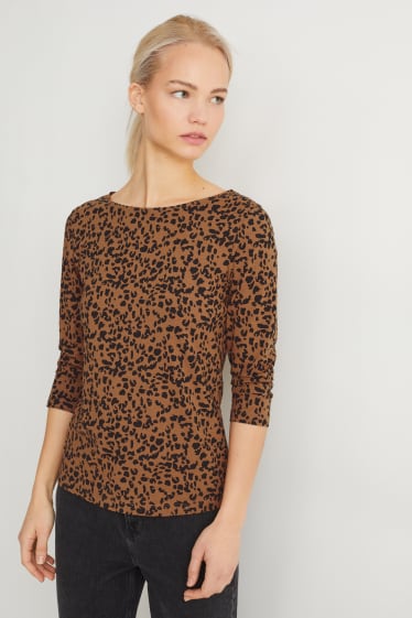 Femei - Tricou cu mânecă lungă - cu model - maro