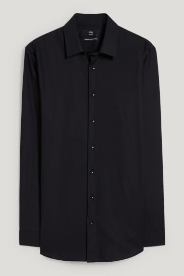 Hommes - Chemise de bureau - slim fit - col kent - facile à repasser - noir