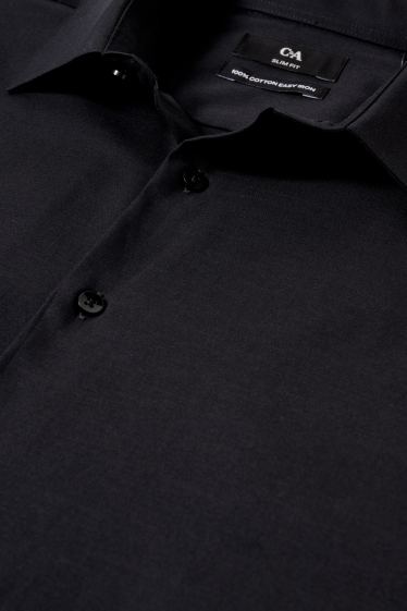Hommes - Chemise de bureau - slim fit - col kent - facile à repasser - noir
