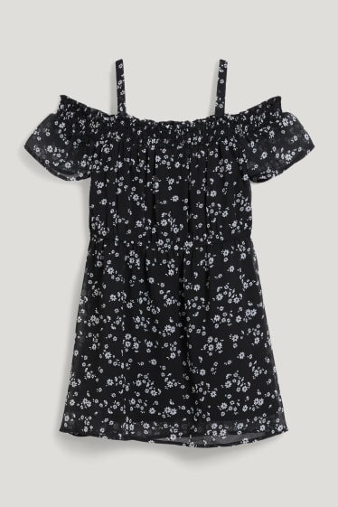 Dívčí - Rozšířené velikosti - šaty - s květinovým vzorem - černá