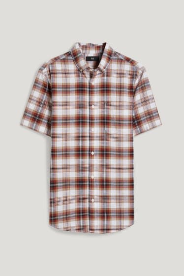 Men - Shirt - regular fit - button-down collar - check - dark orange