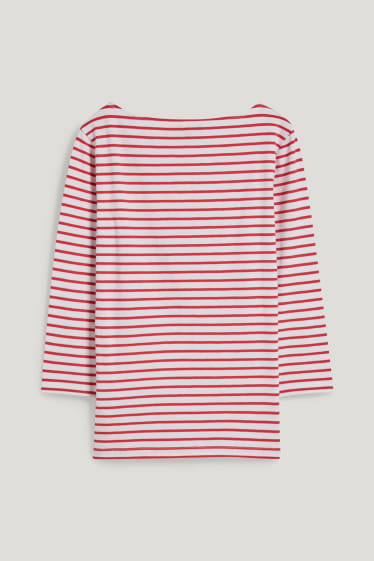 Dames - Longsleeve - gestreept - wit / rood