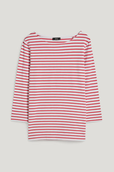 Dames - Longsleeve - gestreept - wit / rood