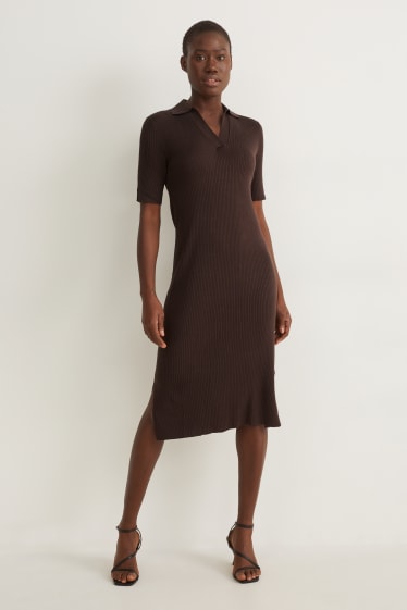 Women - Knitted dress - brown