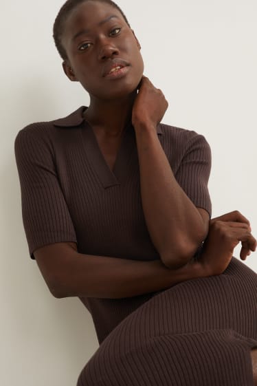 Women - Knitted dress - brown