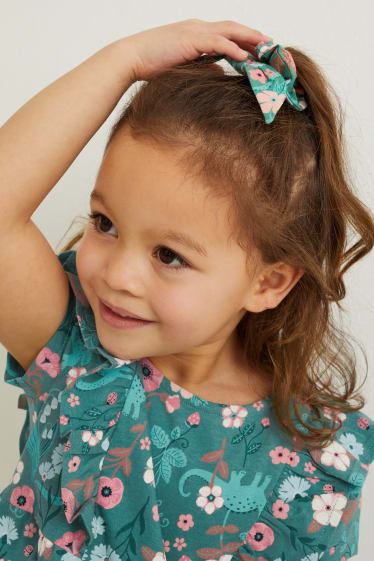 Exkluzivní online - Souprava - šaty a scrunchie gumička do vlasů - 2dílná - s květinovým vzorem - zelená