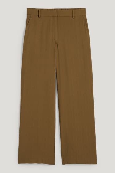 Women - Cloth trousers - high waist - wide leg - dark green
