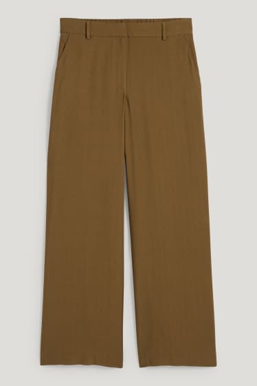 Femei - Pantaloni de stofă - talie înaltă - wide leg - verde închis