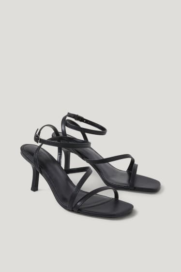 Femmes - Sandalettes - similicuir - noir