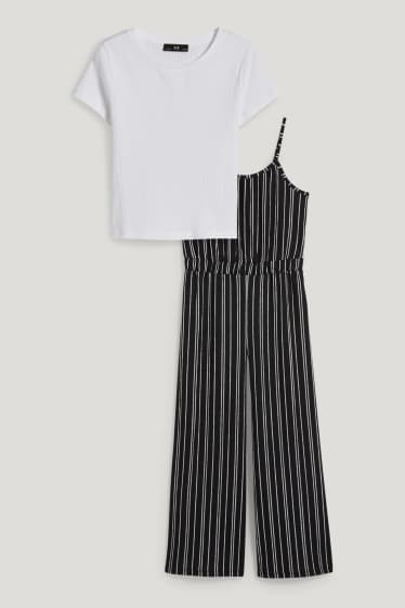 Kids Girls - Set - jumpsuit en T-shirt - 2-delig - zwart / wit