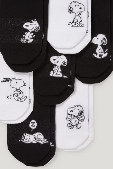 Femmes - Lot de 7 paires - chaussettes de sport à motif - Snoopy - noir