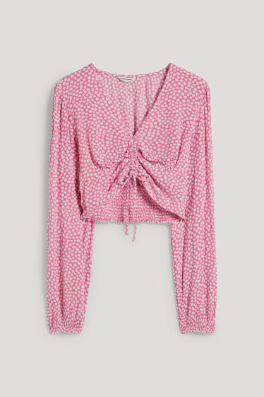 Clockhouse Girls - CLOCKHOUSE - blusa taglio corto a fiori - bianco / rosa