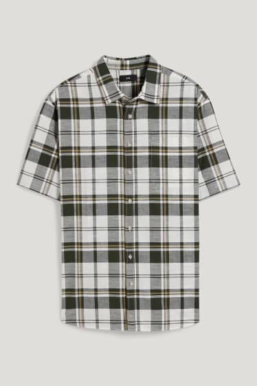 Heren XL - Overhemd - regular fit - kent - geruit - wit / groen