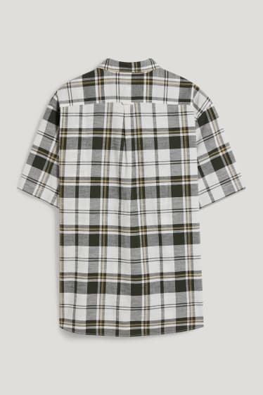 Heren XL - Overhemd - regular fit - kent - geruit - wit / groen