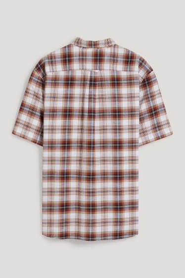 Heren XL - Overhemd - regular fit - kent - geruit - wit / oranje