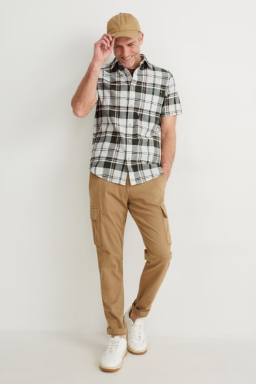 Heren - Overhemd - regular fit - kent - geruit - wit / groen