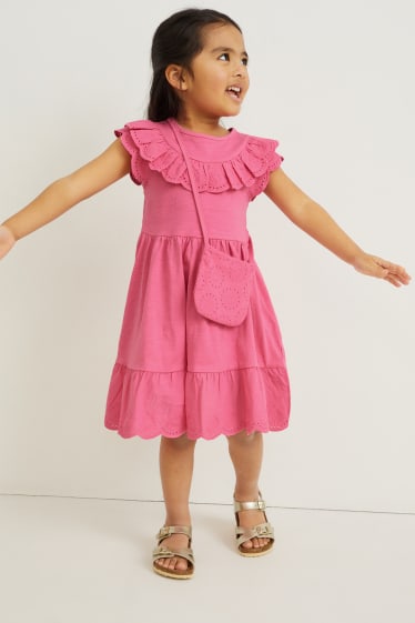 Exclusief online - Set - jurk en tasje - 2-delig - fuchsiarood