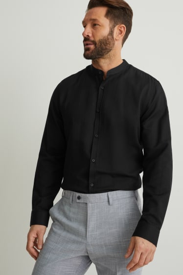 Uomo - Camicia Oxford - slim fit - colletto alla coreana - nero
