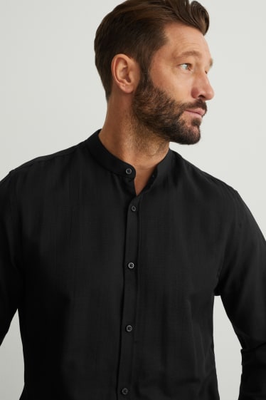 Uomo - Camicia Oxford - slim fit - colletto alla coreana - nero
