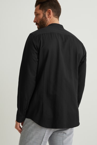 Uomo - Camicia Oxford - slim fit - colletto alla coreana - nero